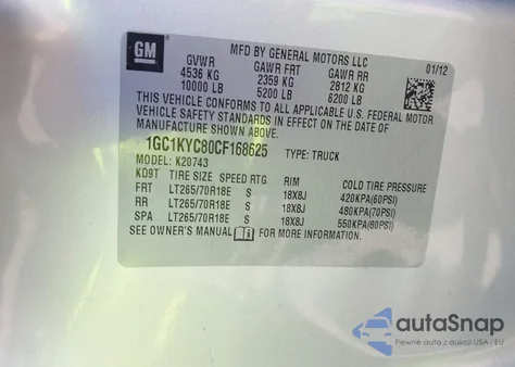 2012 Chevrolet Silverado 2500Hd Ltz from USA, damaged, VIN 1GC1KYC80CF168625